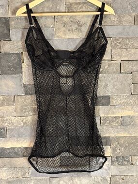 Victoria's Secret Fishnet Dress Womens Black Sheer Lingerie Mesh Open Back XL